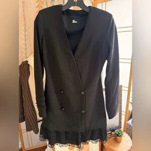 The Kooples Black Blazer Dress w/ Lace Hem | Size 0